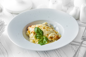 Classic italian lasagna dish in a bowl