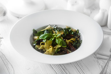 Tasty salad made of fresh organic vegetables at a restaurant