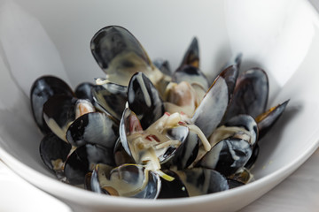 Oyster served with sauce and french fries