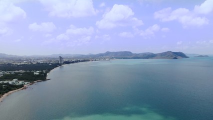 Top view of the beautiful seascape in Pattaya, Thailand, aerial view of the coastline and Pattaya Sea.