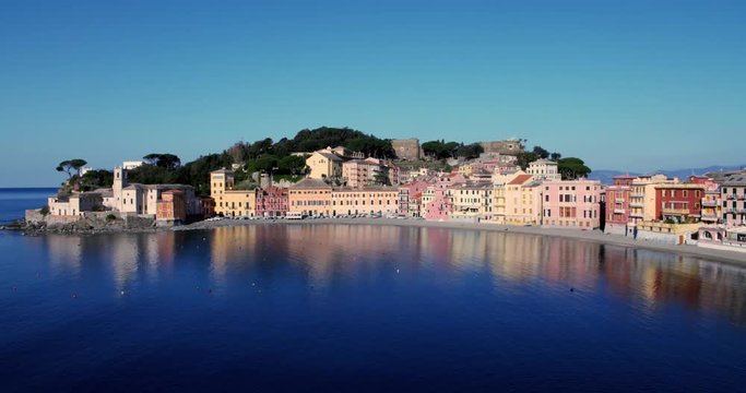 The Silent Bay at dawn, Sestri Levante, Liguria, Italy. Filmed on Panasonic Cinematic Camera 5.7K 