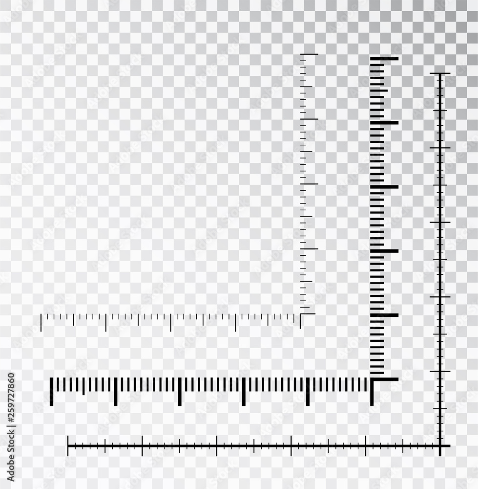Poster corner ruler vector. measuring scales. mackup for rulers. size indicators set isolated on background