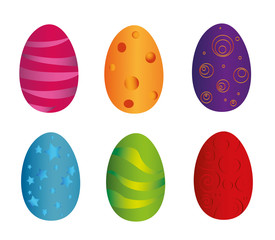 Colorful easter eggs set with reflection isolated on white background. Vector illustration