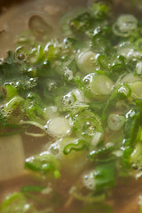 Obraz premium Spring onions in Korean beef soup