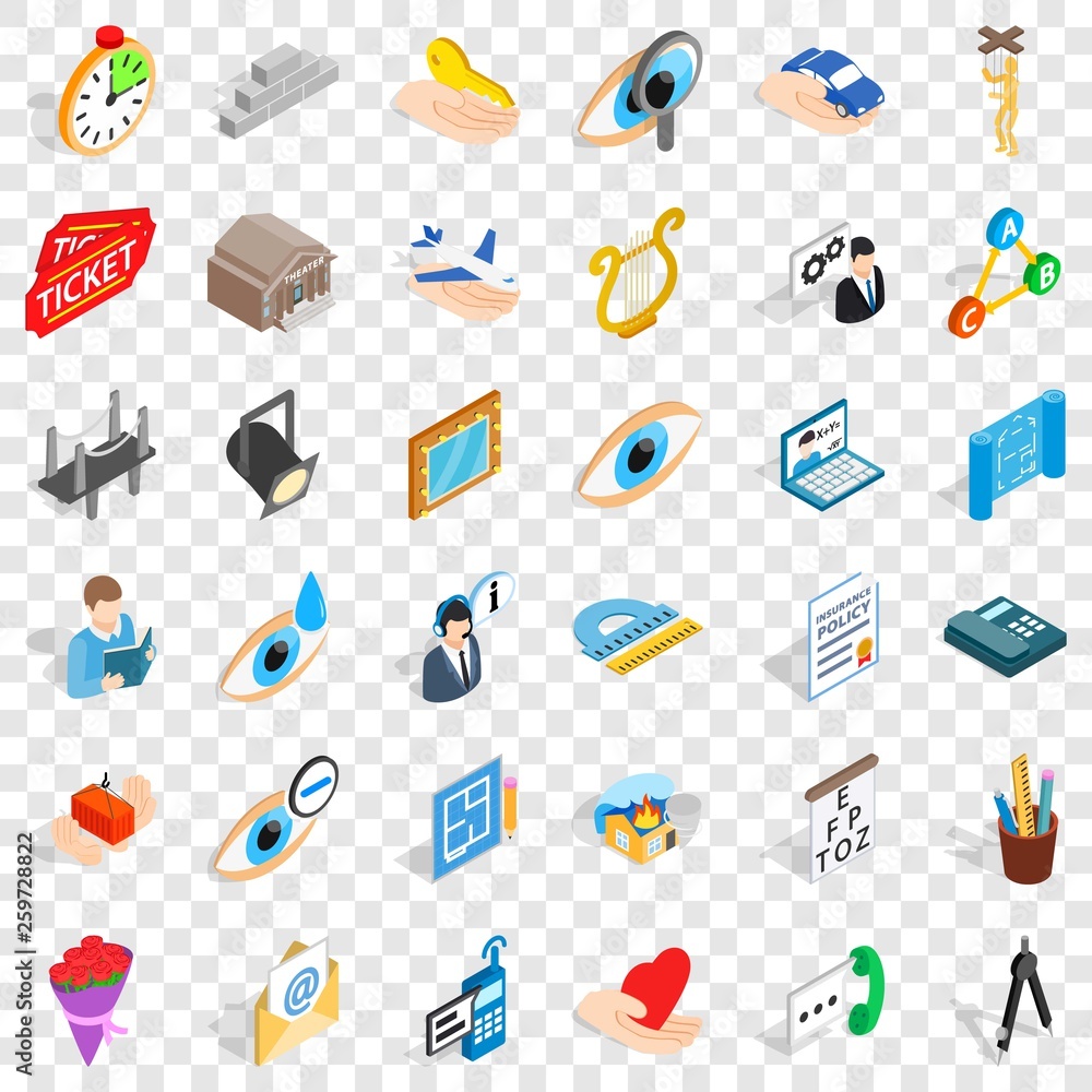Poster work calendar icons set. isometric style of 36 work calendar vector icons for web for any design