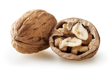 Walnuts isolated on white background with clipping path