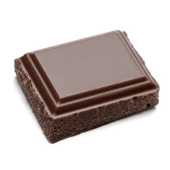 Dark organic chocolate pieces isolated on white background