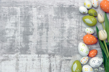 Easter eggs and flowers background