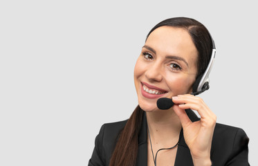 Helpline operator with headset
