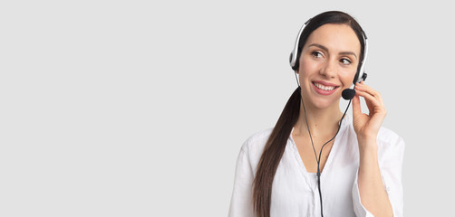 Helpline operator with headset