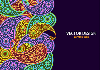 Vertical paisley pattern. Packing print. Floral ornament, for fabric, textile, cards, wrapping paper, wallpaper pattern. Ornamental border. Decorative motif. Vector illustration