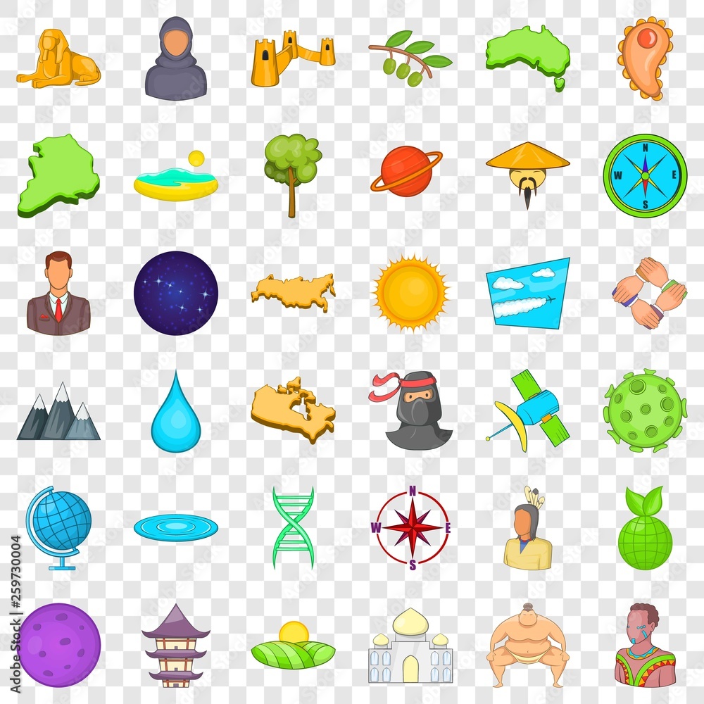 Poster around the world icons set. cartoon style of 36 around the world vector icons for web for any design