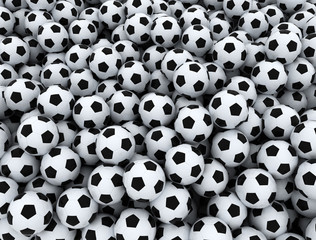 Background composed of many soccer balls close up 3d illustration
