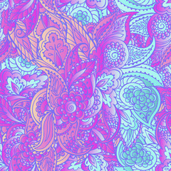 Magical paisley seamless pattern. Hand drawn vector illustration. Trendy magic print. gradient neon bright colors