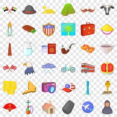 World landmark icons set. Cartoon style of 36 world landmark vector icons for web for any design