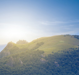 green mount top at the early morning