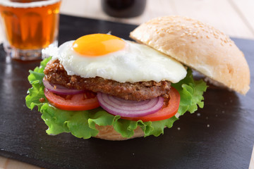Hamburger with fried egg