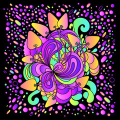 Magic mushrooms over sacred geometry. t-shirt print. Psychedelic hallucination. Vibrant vector illustration. 60s hippie colorful art