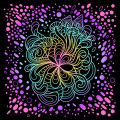 Magic mushrooms over sacred geometry. t-shirt print. Psychedelic hallucination. Vibrant vector illustration. 60s hippie colorful art