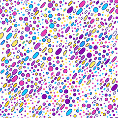 Fototapeta na wymiar Colorful abstract dot background. Vector illustration for bright design. Circle art round backdrop. Seamless pattern decoration. Decor fun. Sport clothes