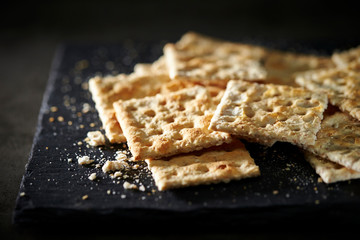 Cracker snacks with dramatic lighting