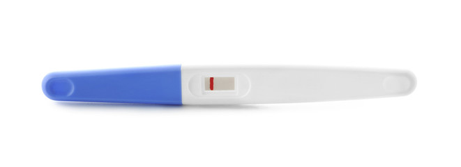 Negative pregnancy test on white background
