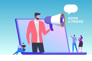 Refer a friend vector illustration concept. Social media marketing.