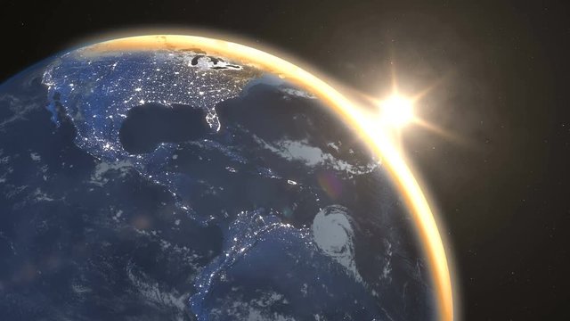 Spectacular sunrise over Earth from space, Eastern Hemisphere, color correction friendly footage in 4K. More options in my portfolio. Some elements of this footage furnished by NASA images