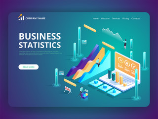 Statistics and business statement. Isometric infographics for banner or business hero images.