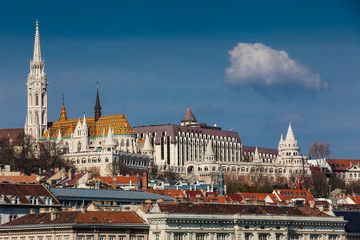 Fototapeta na wymiar View of the Buda bank of the Danube river at Budapest city in a beautiful early spring day