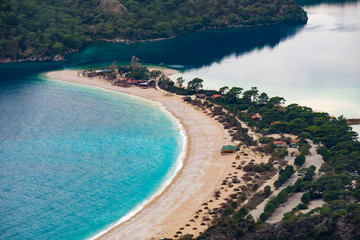Fototapeta premium Oludeniz beach view in Fethiye Town. Amazing landscape from Lycian way. Travel destination. Summer and holiday concept. Blue Lagoon.