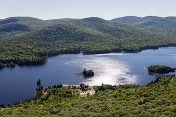 Fototapeta na wymiar Mont Tremblant National Park and Monroe Lake in summer, view from La Roche observation point