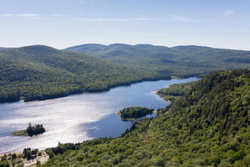 Fototapeta na wymiar Mont Tremblant National Park and Monroe Lake in summer, view from La Roche observation point