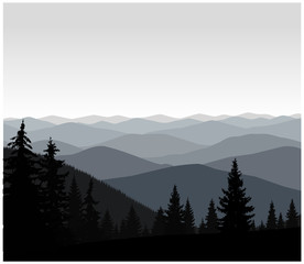 Panorama of mountains. Grey shades.