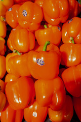 red bell peppers at the market
