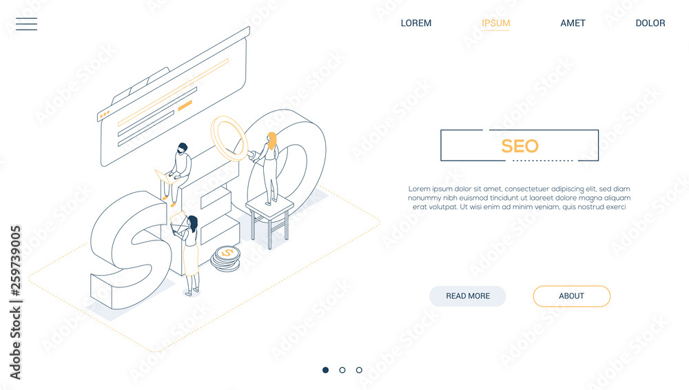 Poster seo optimization - line design style isometric web banner