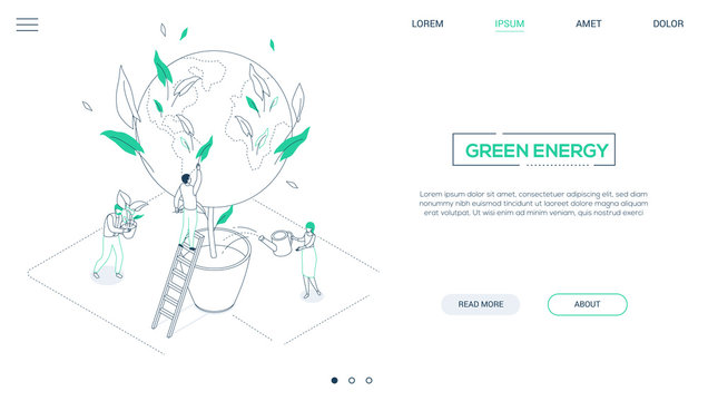 Save the planet - line design style isometric web banner