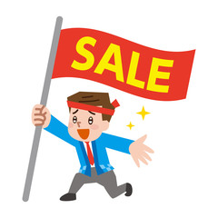 ハッピを着た男性販売員　SALE
