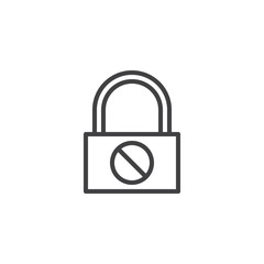 Prohibited protection lock line icon. linear style sign for mobile concept and web design. Forbidden padlock outline vector icon. No password encryption symbol, logo illustration. Pixel perfect vector