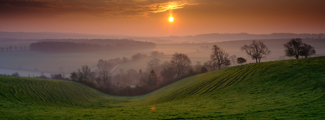 Sunrise over Hambledon and the South Downs National Park, Hampshire, UK