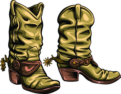 Old Gringo cowboy boots vector format. Hand-drawn texan traditional shoes.