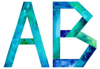 Watercolor Latin letters: A and B. Isolated on white background. Illustration.