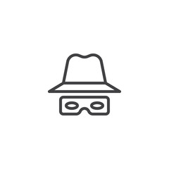 Hat and glasses line icon. linear style sign for mobile concept and web design. Anonymous Spy Agent outline vector icon. Incognito symbol, logo illustration. Pixel perfect vector graphics