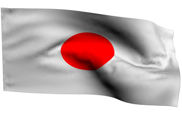 Waving Japan flag on a white background, isolate.