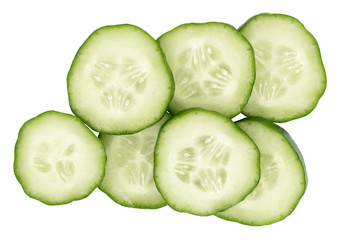 Slice of cucumber isolated on white background with clipping path