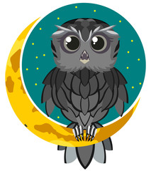 Vector image of owl with moon, Beautiful bird. Isolated icon.