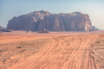 .incredible lunar landscape in Wadi Rum in the Jordanian red sand desert. Wadi Rum also known as The Valley of the Moon,  Jordan - Image