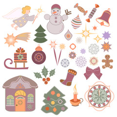 Vector set Christmas and new year symbols.