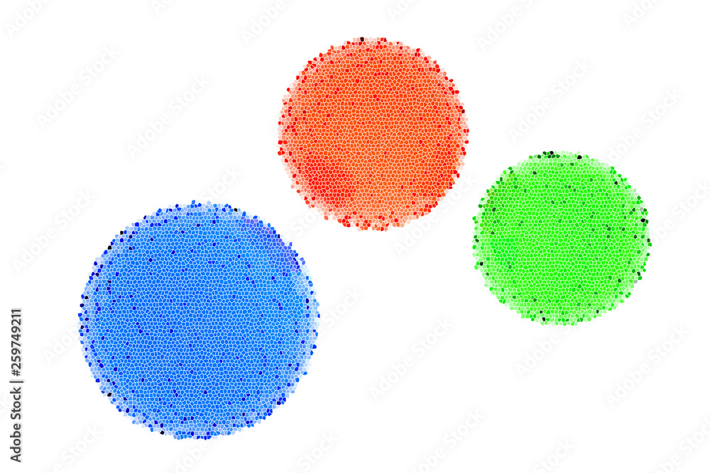 Poster 3d rendering of 3 different colored mosaic balls