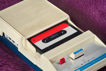 vintage audio cassette tape recorder and cassette tape, free copy space